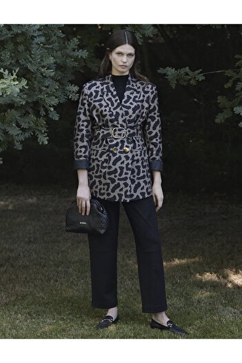 Kayra Suede Trousers with Stitching Detail Black