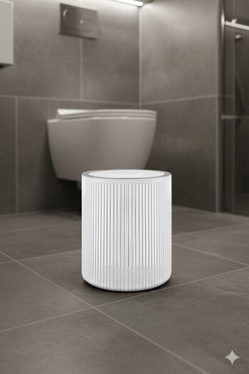 Sas Haus Lines Series White Acrylic Trash Can - Cylinder, 5 Liters, 25cm, Easy to Clean - 3376