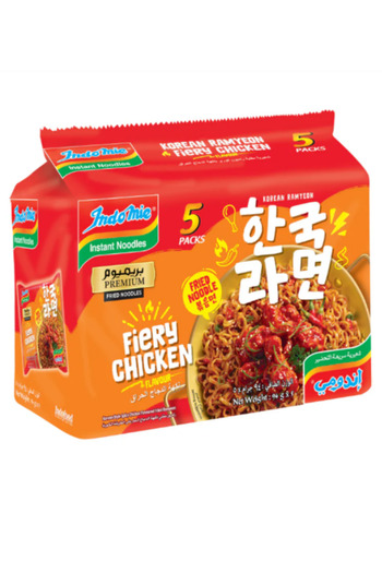 İndomie Korean Fiery Chicken Fried Noodles, Halal Certified - (5 Packs Each 94gm) x 6