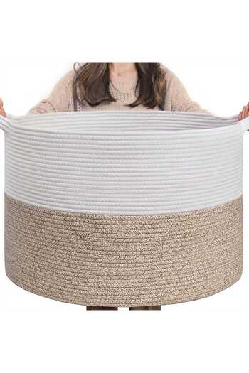 Elindor Laundry Basket, Clothes Storage, Toys, Size XXXL, 90 L, 55 x 35 cm, Color White, Light Brown