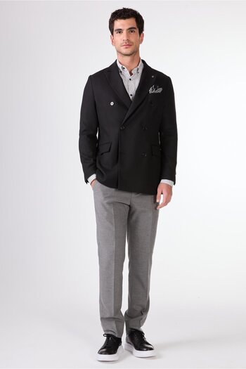 Dufy Black Double Breasted Slim Fit Men's Jacket