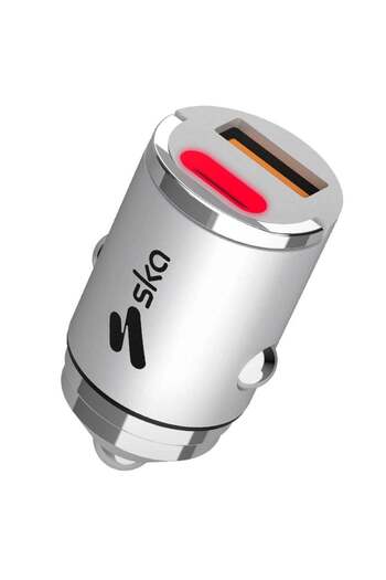 Ska Fast Car Charger USB-C PD 30W + USB-A QC 18W | Dual Port Charger for iPhone 16/15/14/13, Samsung