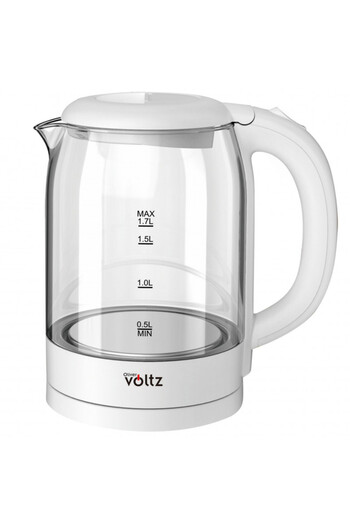 Voltz Fierbător electric din sticlă Oliver OV51230X, 2200W, 1,7 l, Încălzitor ascuns, Indicator, Bază 360, Alb