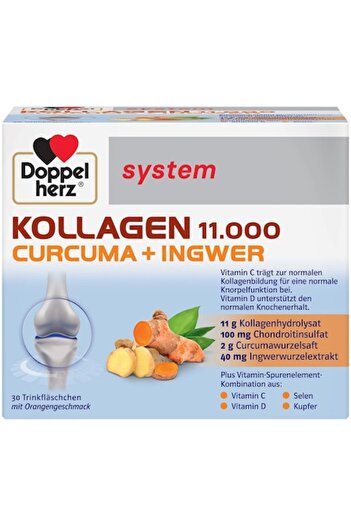 Doppelherz Kollagen (Colagen) 11000 Curcuma + Ginger, System, 30 flacons