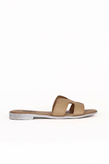 Bueno Shoes Beige Leather Women's Flat Slippers 01Wq2015