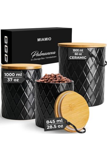 erorex Set 3 Canister Sets Kitchen Counter Ceramic Kitchen Canister Set Airtight Seal Wooden Lid Perfect