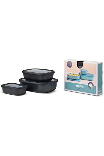 erorex Cirqula Multi Rectangular 3 Piece Nordic Black Bowl Set Food Storage Containers Stackable