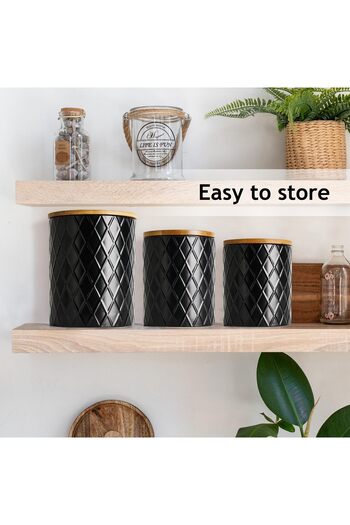 erorex Set 3 Canister Sets Kitchen Counter Ceramic Kitchen Canister Set Airtight Seal Wooden Lid Perfect