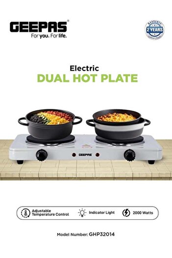 Geepas Dual Hot Plate | Overheat protection | Cast Iron Heating Plate 155mm