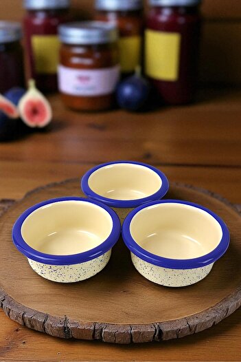 İnci Emaye 3 Piece 10cm Enamel Vertical Plate Set, Breakfast Plate, Jam Bowl, Olive, Cheese Plate, Dowry, Gift