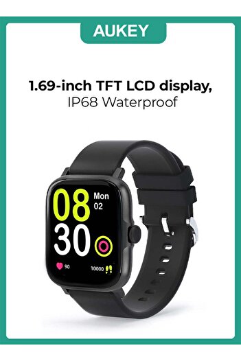 AUKEY Smartwatch 1.69-inch TFT LCD display, IP68 Waterproof, 12 Days Battery Life Fitness Tracker wi