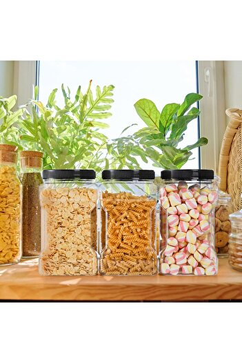 erorex 3 Piece Clear Plastic Canister Set 98 Ounce Spill Proof Square Jars Easy Twist Lids Flour, Coffee,