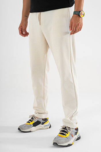 Souris Men's Cream Jogger Pants Comfortable Fit Elastic Drawstring Sweatpants