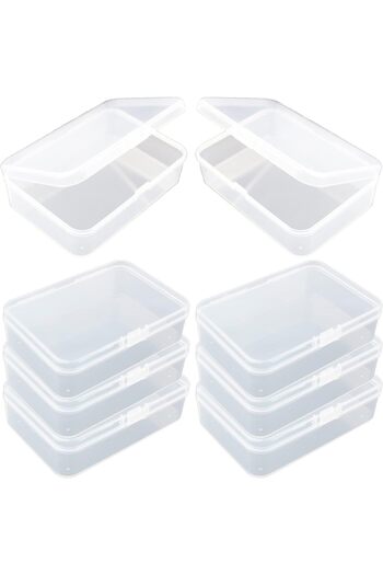 erorex 8 Pack Rectangular Clear Plastic Storage Containers Box Hinged Lid Beads Other Small Craft Items