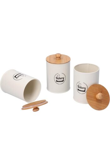 erorex Coffee Canister, Coffee Storage Container Coffee Storage Wood Lid 3Pcs Tea Coffee Storage Jar, Iron