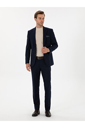 Cacharel Lacivert Slim Fit Çizgili Kırlangıç Yaka Takım Elbise 50318164-VR033