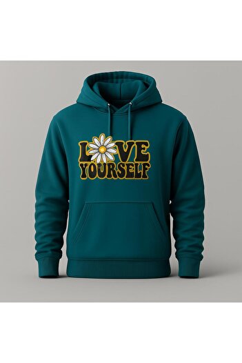 MELOOX Φούτερ με κουκούλα με στάμπα λουλουδιών Love Yourself – Unisex Casual Fashion