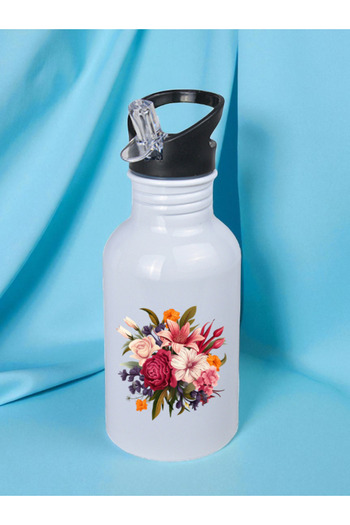 lili hediyelik Flower Bouquet Printed Water Bottle 600 ml - Sports Water Bottle, Large Water Bottle, Sports Bottle, Sports Water Bottles