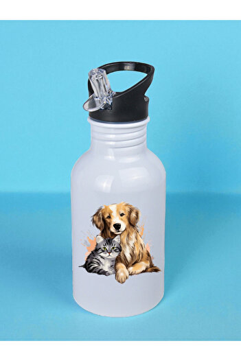 lili hediyelik Cat Dog Printed Water Bottle 600 ml - Sports Water Bottle, Large Water Bottle, Sports Bottle, Sports Water Bottles