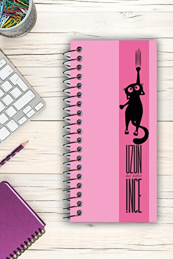 Yıldızistan Unlined Spiral Bound Cardboard Cover 96 Pages Long Thin Narrow Notebook 21X10 Cm.