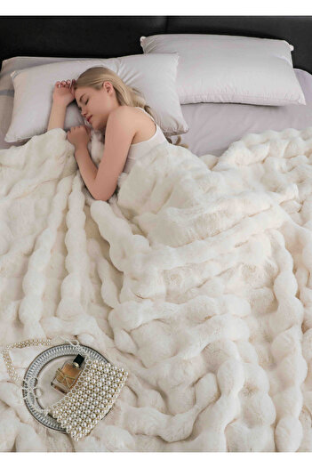 CHIRASO CHIRASO Blanket, Cocolino, Rabbit Fur Pattern with Zipper, 200x230cm, Double Bed