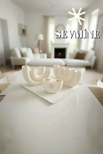 SEVMİNE ✨   Cream Trio Set of 3 Candle Holders – Nordic & Bohemian Cream Table Decor