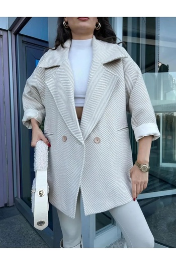 Butik Beyza Μπουφάν Fishbone Beige Τυπικό μέγεθος