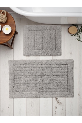 Hülya Home Selandriaa Cotton Bath Mat Set (60X100)(50X60)Gray+