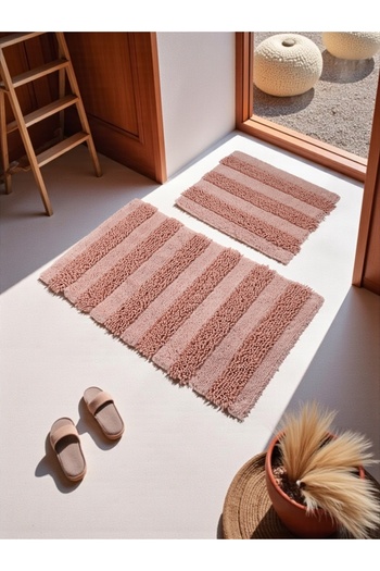 Hülya Home Yalarae Cotton Bath Mat Set (60X100)(50X60)Pink+