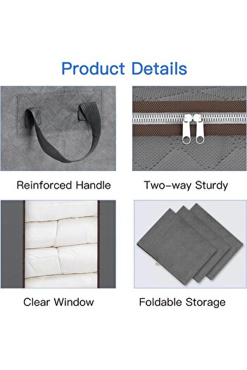 Yelajoy 2 Pack Extra Large Blanket Storage Bags,120L with Reinforced Handles Breathable,Grey,50x40x60CM
