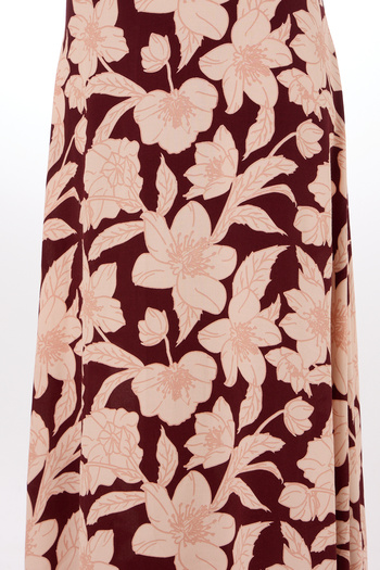 Eight Fashion Women's Long Burgundy Floral Patterned Viscose Skirt