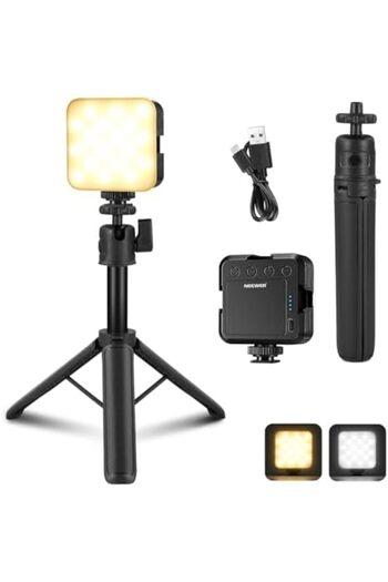 NEEWER LED Camera Video Light with Desk Tripod Stand, Portable Bi Color 3200K-5600K Dimmable Small P