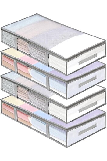 Yelajoy 4 Packs Under Bed Storage Containers Bins,Humid-Proof Plastic with Clear Window,Handles,81x45x15cm