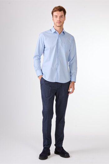 Dufy Синя пряма довга рукав Regular Fit чоловіча сорочка