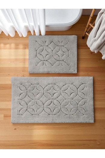Hülya Home Avenraa Cotton Bath Mat Set (60X100)(50X60)Gray+