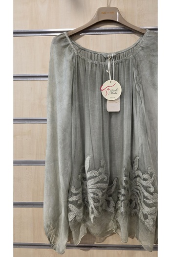 Park Moda Italian Silk Blouse with Sequin Detail and Embossed Design
