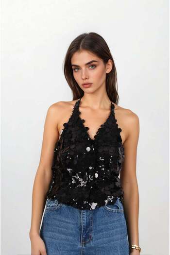 FABB Black Sequin Vest with Back Detail