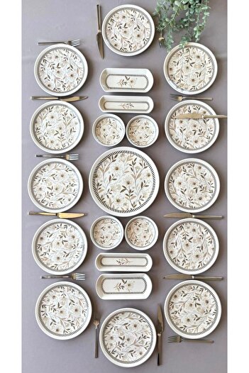 Yiğit Seramik Züccaciye Floral 12-Person 21-Piece Breakfast Set