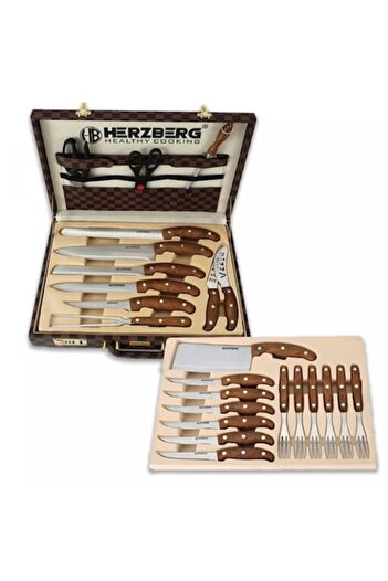 HERZBERG Set of Cutlery and Knives, Stainless Steel, 25 Pieces, HG-25LBM