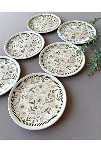 Yiğit Seramik Züccaciye Floral 6 Pieces 20 cm Cake & Serving Plate