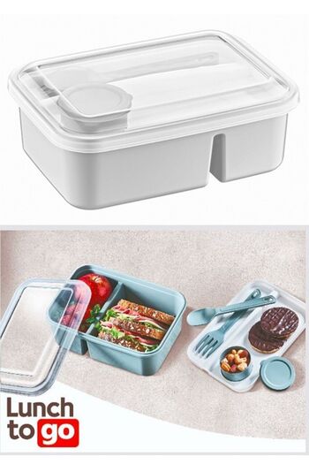 NOVAAVM Lunch to Go Lunch Box Compartmented Plastic Lunch Box with Sauce Container 920ml 40ml 14.5X20X7.4(H)Cm Gray