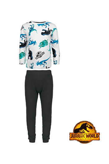 JURASSIC WORLD Children's pajamas, long sleeve, 100% cotton, white/black, Jurassic World
