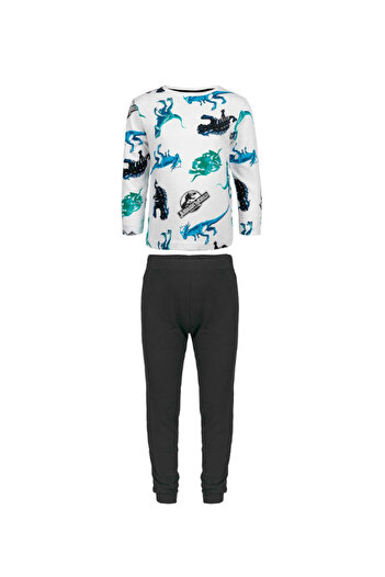 JURASSIC WORLD Children's pajamas, long sleeve, 100% cotton, white/black, Jurassic World