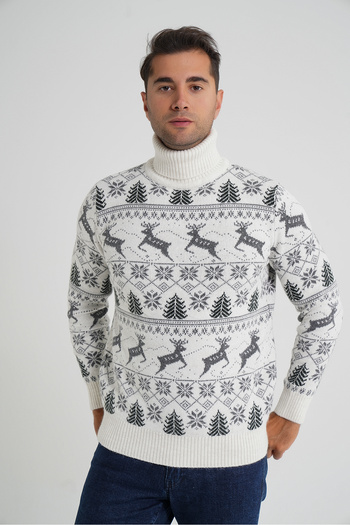 Trist Star Trist Star Men's Bone Full Fishman Collar Jacquard Deer Wool Christmas Sweater Trist-5361