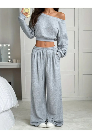 Keywest Women's Boat Neck Sweatshirt Sweatpants Double Bottom Top Set
