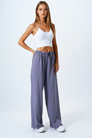 VAGGON Women's Mink Tied Elastic Waist Linen Palazzo Pants Vs00839