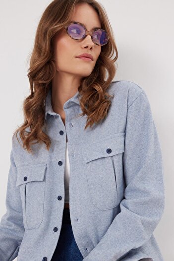 Tudors Women's Relax Fit Comfortable Cut Lumberjack Double Pocket Buttoned Plain Blue Winter Shirt