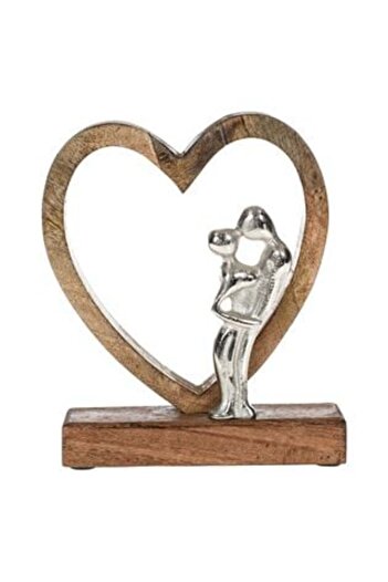 SHOPIENS Wooden Table Decoration Heart with Couple Figure 18 x 5 x 22 cm