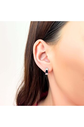 Bijuteria SORELLY Silver Earrings Black Stone Link