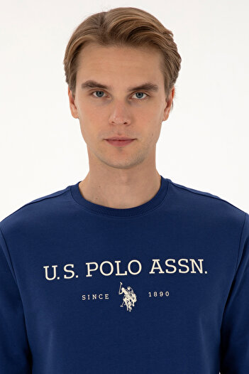 U.S. Polo Assn. Erkek Regular Fit Bisiklet Yaka İndigo İnce Basic Sweatshirt 50313743-VR028